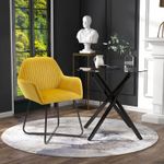 Round Dining Table and Chair Set Glass Top Velvet Seat 2pc Black & Yellow