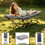 Single Camping Cot with Thick Pad, Oversize Cots Portable Folding Bed 190x68cm