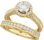 925 Silver Ladies 2 piece Gold Tone Wedding Halo Bridal Ring Set- Post From UK