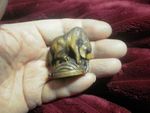 2b. Hand Carved wood netsuke dog plays with basket collectable boxwood figure