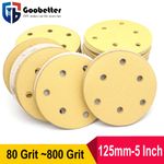 5 Inch 125mm Round Dry Sanding Discs 80-800 Grit Hook & Loop Sandpaper 6 Holes