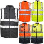 HI VIS VIZ BODY WARMER VISIBILITY FLEECE REVERSIBLE WATERPROOF GILET WAISTCOAT