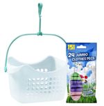 Clear Peg Basket & 24 Laundry Pegs Washing Line Peg Tidy Basket & 24 Jumbo Pegs