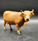 Vintage Hand-Carved Wooden Cow with Cow Bell Primitive Cattle Folk Art