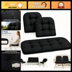 Waterproof Wicker Chair Cushions Set of 3 - Thick Outdoor Patio Seat Pads, Black