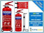 2 KG POWDER FIRE EXTINGUISHER WITH FIRE BLANKET HOME OFFICE CAR KITCHEN NEW UK