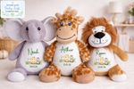Personalised Teddy Bear Baby Boy Girl Lion Elephant Giraffe Safari Birthday Gift
