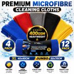 Premium 4pk Quality Microfibre Cleaning Cloths 400gsm XL Jumbo Lint-Free