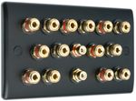 Matt Black 7.2 Audio AV Speaker Plate Gold 14 Binding Posts + 2 RCA NON SOLDER