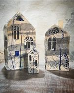 Pottery Studio Clay Triptych Sculpture Candle Houses Of England Signed