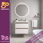 500 White & Oak Vanity Unit Wall Hung Bathroom Cabinet & Ceramic Sink Unit