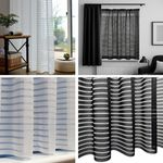 Paris Net Curtains Horizontal Stripe - Width Sold By The Metre