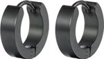 PAIR OF MEN'S UNISEX FASHION BLACK STAINLESS STEEL HUGGIE HOOP HINGED EARRINGS