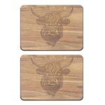 Wooden Placemats Set of 2 Highland Cow Rustic Farm Surface Protect Tableware