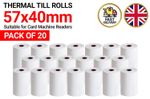 Till Rolls 57x40 Thermal Roll Credit Card Machine Receipt Paper PDQ 20 Rolls