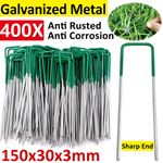 50-1000X 150*30mm GALVANISED GREEN U PINS ARTIFICIAL GRASS TURF TENT GROUND PEGS