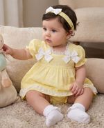 Baby Girl Dress Set Outfit Bows Frilly Bow Headband Lemon