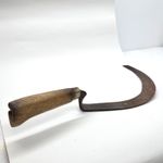ANTIQUE HAND FORGED SICKLE SCYTHE TOOL FARMING HARVEST RUSTIC WOODEN HANDLE
