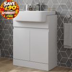 Freestanding Vanity Unit with Basin Ceramic Semi Recessed Sink 620mm White Gloss