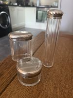 3 Antique Silver Topped Glass Bottles London 1909