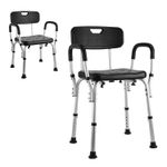 Shower Chair with Back Support & Arms Adjustable Height Drainage Holes Bathroom