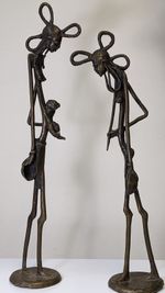 African Bronze Sculpture Pair Of Large Figures 20 Inches Tall. Custom Made