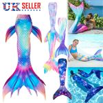 UK Kids Mermaid Tail With Monofin Swimmable Bikini Set Swimsuit Swimming Costume