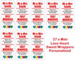 Personalised Mini Love Heart Sweets Favours Wedding WRAPPERS ONLY Colour Options