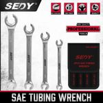 4PC Flare Nut Wrench Set SAE Brake Line Professional Offset Heads Portable Pouch