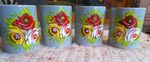 set of 4 hand painted mugs  barge  canal ware canalware floral design  ceramic
