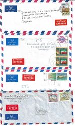 KUWAIT 1990s FOUR EXPRESS AIR MAIL COVERS WITH HIGH VALUE FRANKINGS