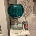 Vintage Teal and clear Glass Bowl