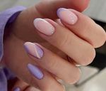 Press On Short Oval Fake False Nails Purple White Wavvy Swirl French Tips 24pcs