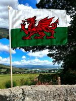 WALES 18" x 12" LARGE HAND WAVING COURTESY FLAG & POLE welsh cymru