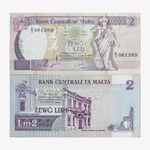 MALTA 2 POUNDS BANKNOTE 1989 OLD MALTESE LIRA /LIRI NOTE ‘A’ SERIAL # PRE - EURO