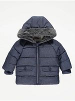 GEORGE ASDA BABY BOY FLEECE LINED FUR DENIM OUTDOOR COAT NEW WITH TAGS RRP£15