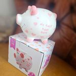 My First Piggy Bank Pink & White Hearts Piggy Bank Money Box with Box