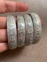 4Pcs WOW Tibetan Silver Hand Made *Om W/Buddhist Artifact* Bangle Bracelets