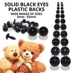 Solid Black Teddy Eyes Safety Plastic Backs - Bear Making Soft Toy Doll Animal