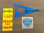 3 Vintage 80’s GOTCHA Surf Skate Decal Stickers 8.5” NEON Hang Tag Fish Man