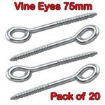 20 x VINE EYES - BRIGHT ZINC PLATED 75mm (3") x 12g BZP SCREW EYE PLANTS