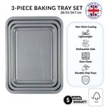 3-Piece Non Stick Baking Tray Set 28, 31, 34.7 cm Stackable UK Made