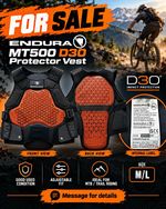 Endura MT500 D3O Protector Vest M/L Black/Orange Chest & Back Adjustable Fit