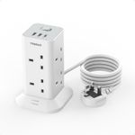 Tower Extension Lead with USB C 8 Way Multi Plug Extension Socket 2M Cable Home