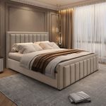 Plush Velvet Upholstered Ottoman Storage Divan Bed with Border Panel Headboard