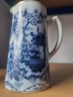 Antique blue & white Oriental Garden Burslem pitcher jug 8x4.5" vgc