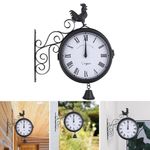 30cm Outdoor Garden Station Metal Wall Clock Double Sided Outside Bracket Retro