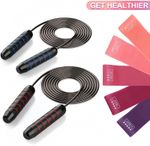 2 Pack Jump Rope And 5 Pcs Resistance Loop Bands For Working Out Fitness Set