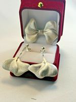 Vintage Soviet Silver 916 Bow Brooch & Earrings Set 11.6g USSR