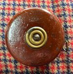 Vintage Round Retractable Tape Measure Brown Leather Case Marked “London”
